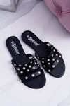 Czarne Damskie Klapki z Dżetami Kryształy Fergo