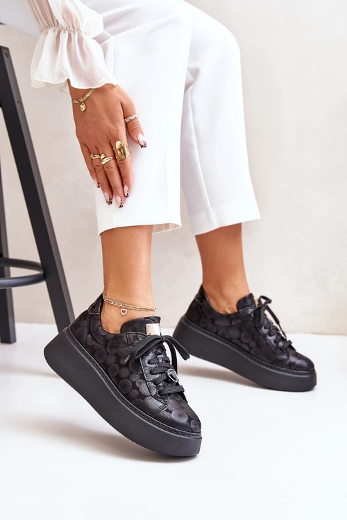 Skórzane Buty Sportowe Na Platformie Maciejka 06191-42 Czarne