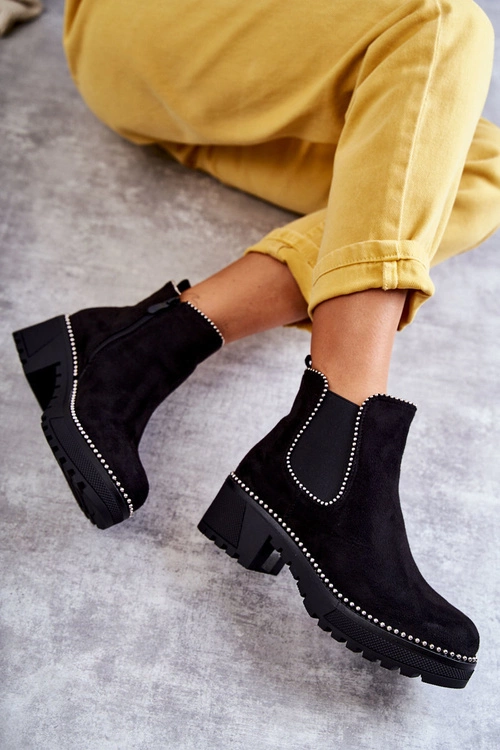 Damskie Botki Na Suwak Z Ćwiekami Czarne Afaries