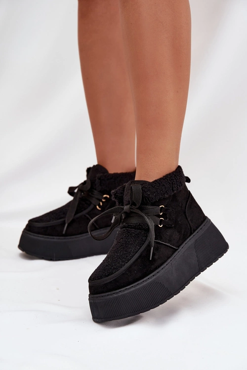 Śniegowce Damskie Na Platformie Z Futerkiem Czarne Florivelle