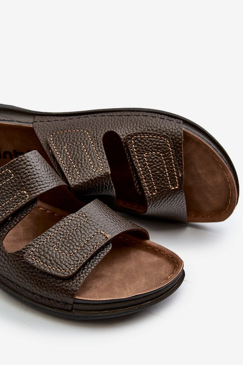 Wygodne Klapki Męskie Z Paskami Na Rzepy Inblu GV00002I Ciemnobrązowe