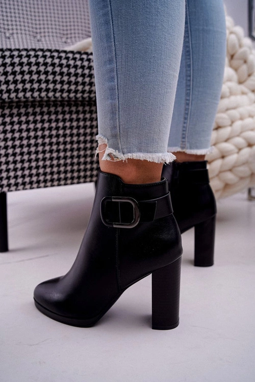 Damskie Botki Na Słupku Czarne Mastor