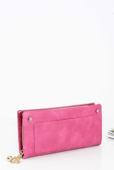 Duży Portfel Damski Złota Zawieszka Różowy
