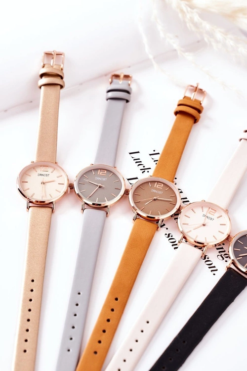 Zegarek Na Skórzanym Pasku Bez Niklu ERNEST Beżowy