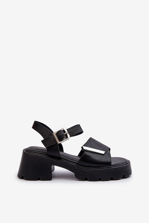 Sandały Damskie Z Eko Skóry Na Obcasie I Platformie Vinceza 36257 Czarne