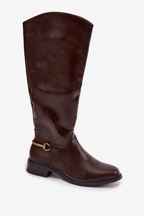 Ocieplane Kozaki Damskie Na Płaskim Obcasie Z Ozdobnym Detalem Czekoladowe Renaya