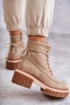 Damskie Modne Botki Ocieplane Beżowe Gerda