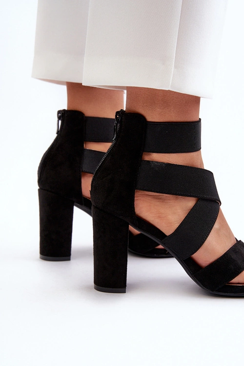 Sandały Damskie Na Słupku Z Paskami Czarne Obissa