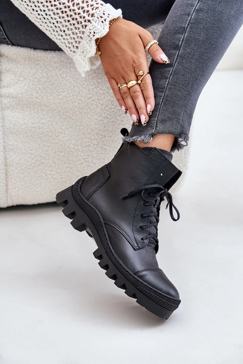 Zazoo 2831 Botki Damskie Ze Skóry Naturalnej Czarne