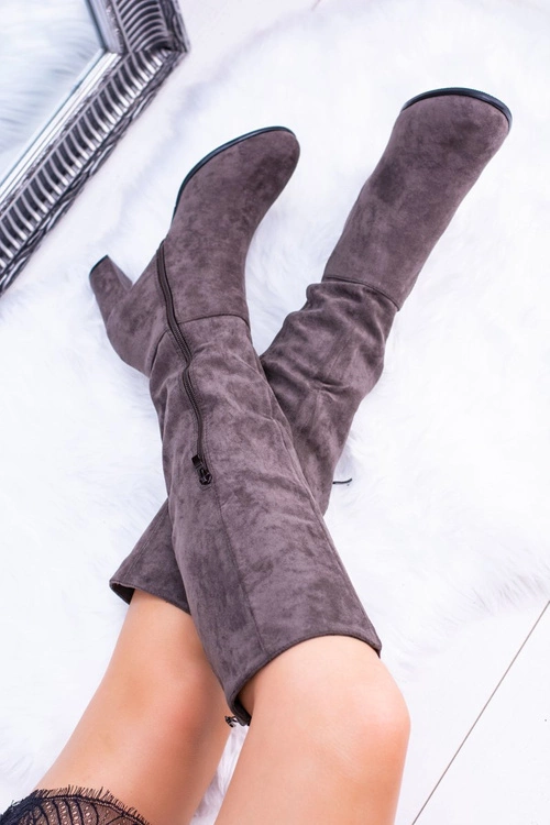 Szare Damskie Kozaki Zamszowe Sergio Leone KZ271