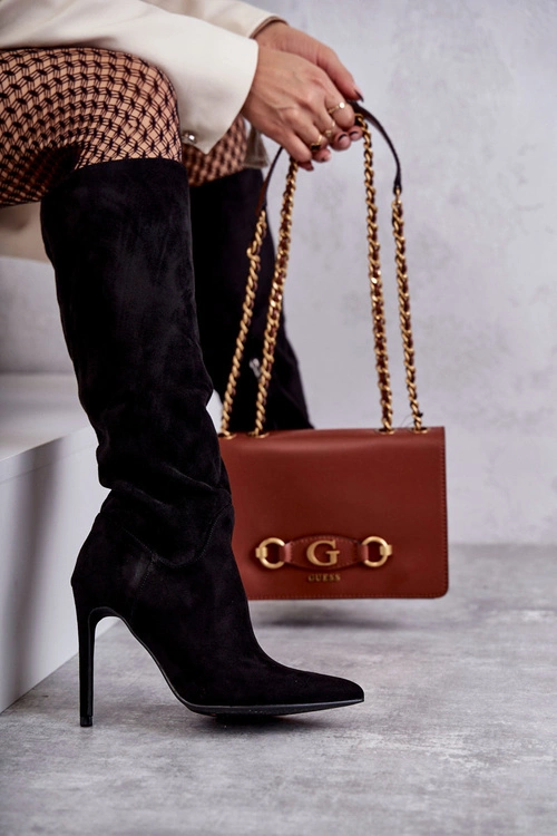 Klasyczne Zamszowe Kozaki Na Szpilce Czarne Ameya