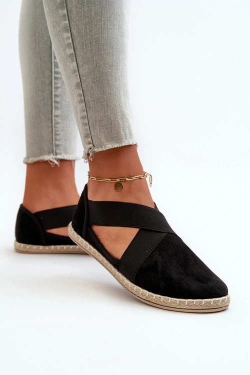Espadryle Damskie Z Elastycznymi Paskami Eko Zamszowe Czarne Phaedrana