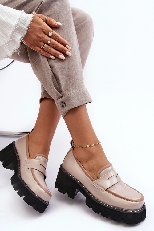 Skórzane Damskie Mokasyny D&A MR870-32 Beżowe