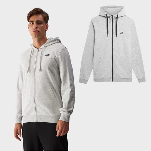Męska Bluza Dresowa Na Zamek Z Kapturem 4FWMM00TSWSM1466-27M Szara