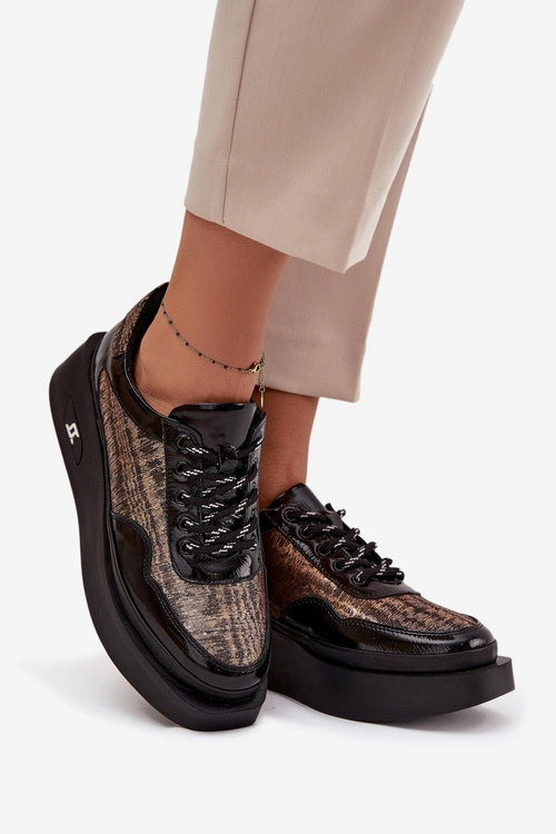 Skórzane Sznurowane Półbuty Damskie Na Platformie Artiker 57C2044 Czarne