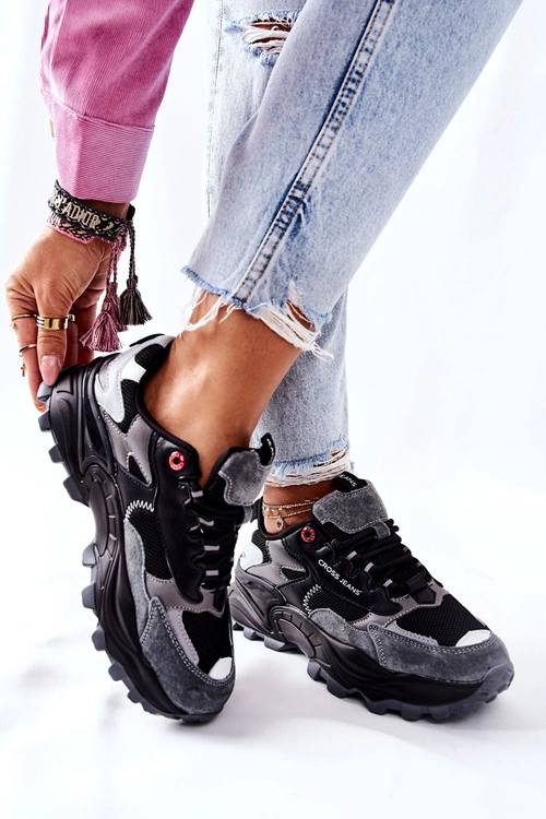 Sportowe Damskie Buty Cross Jeans Czarno Szare II2R4019C