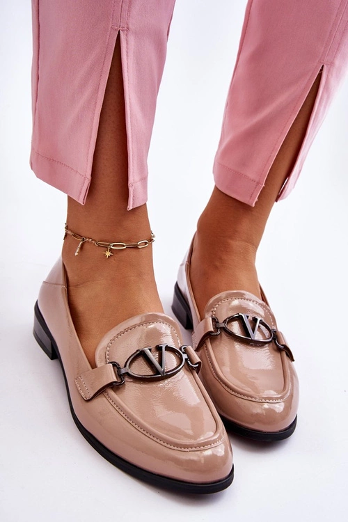 Lakierowane Mokasyny Na Płaskim Obcasie Beżowe Marra