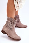 Damskie Zamszowe Ażurowe Botki Lewski Shoes 3301 Cappuccino