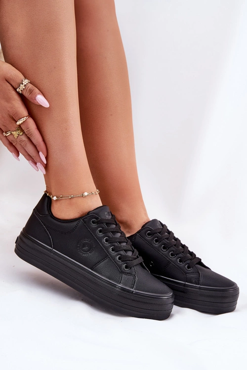 Eko Skórzane Trampki Damskie Na Platformie Big Star RR274299 Czarne