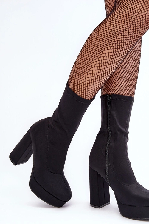 Botki Na Wysokim Słupku Z Suwakiem Czarne Peculia