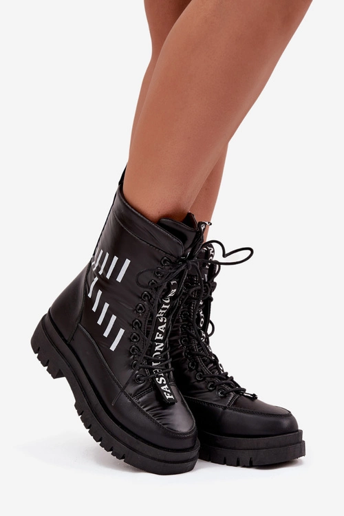 Damskie Sznurowane Botki Śniegowce Vinceza 23-34586 Czarne