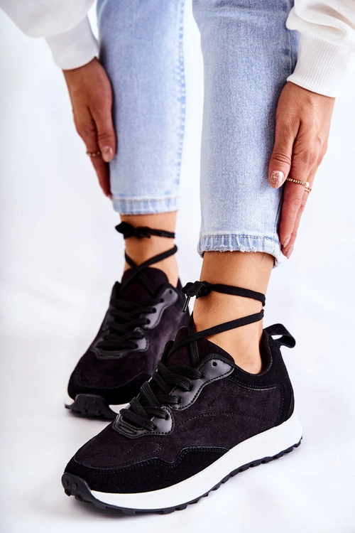 Damskie Zamszowe Buty Sportowe Czarne Nayla