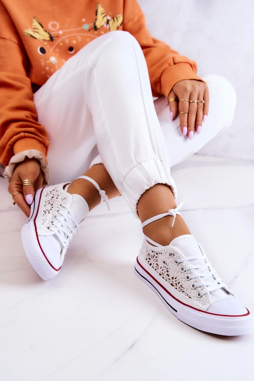 Damskie Trampki Koronkowe Białe Venture