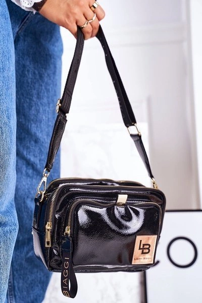 Torebka Listonoszka Kuferek LAURA BIAGGI Lakierowana Czarna