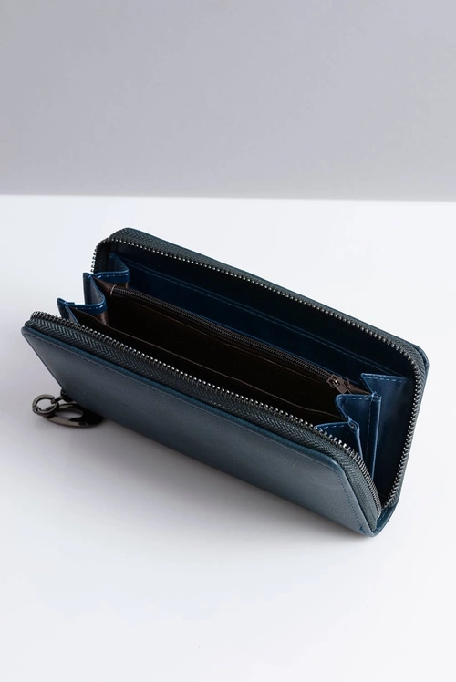 Duży Damski Granatowy Portfel z Ćwiekami
