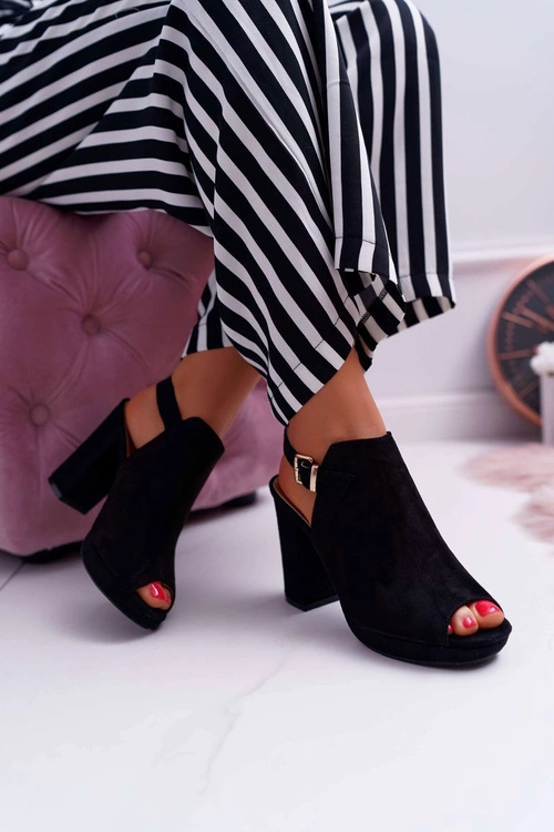 Sandały Damskie Na Słupku Z Cholewką Odkryte Palce Czarne Montree