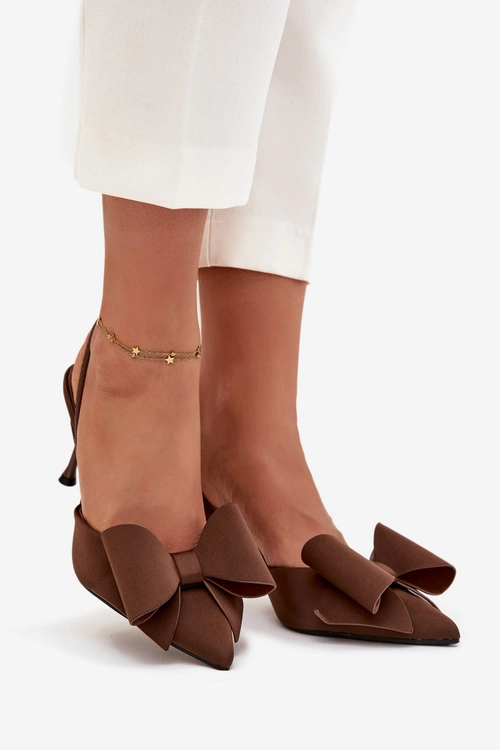 Szpilki Z Odkrytymi Piętami I Kokardką Brązowe Eklevia