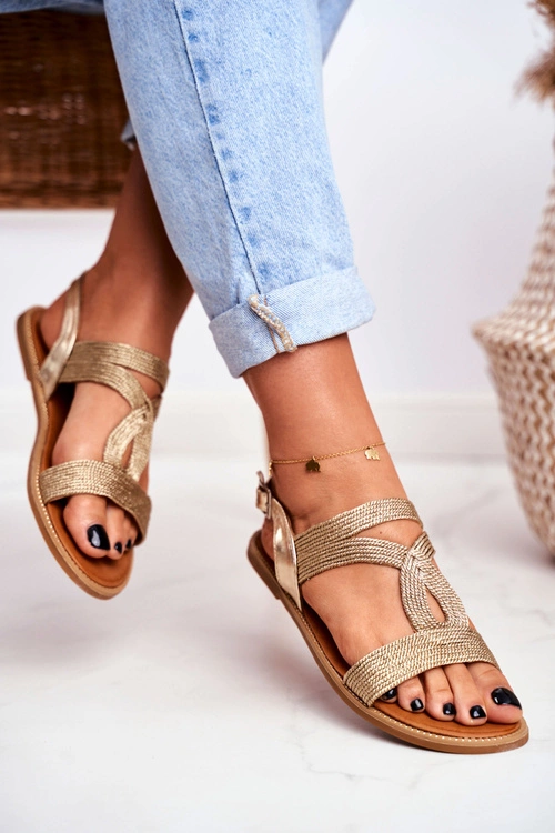 Sandały Damskie Płaskie Złote Rachel