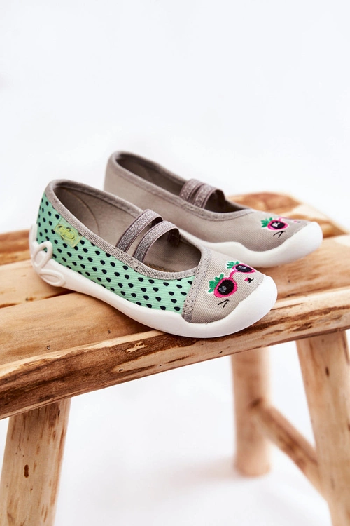 Papcie Baleriny Befado Kotek 116X304 Zielono-Szare