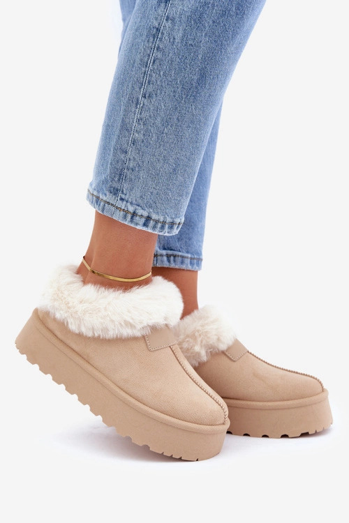 Śniegowce Z Niską Cholewką Z Futerkiem Na Platformie Eko Zamszowe Jasnobeżowe Neathoria