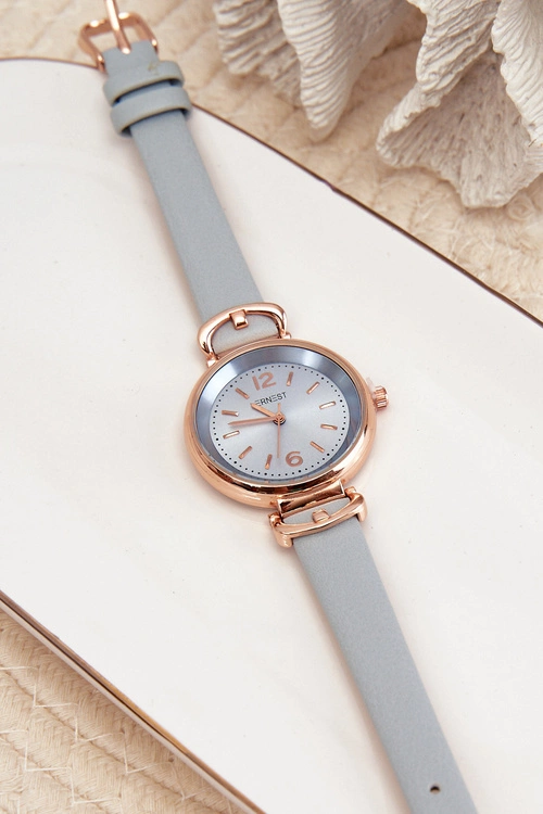 Zegarek Damski Na Cienkim Pasku Z Eko Skóry Niebieski Ernest E62027LR