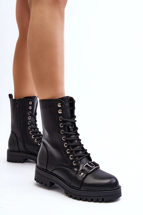 Damskie Botki Workery Z Ozdobą Czarne Belluxe