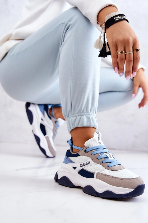 Damskie Sneakersy Buty Sportowe Big Star JJ274580 Biało-Niebieskie