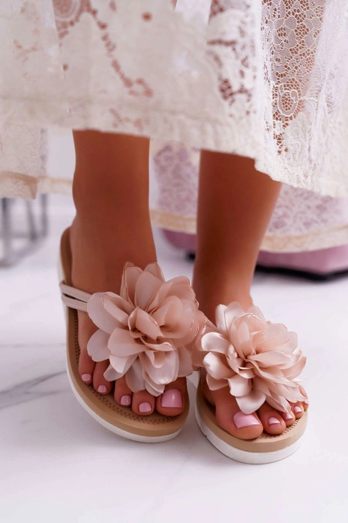 Damskie Szare Klapki Japonki Kwiat Drademos