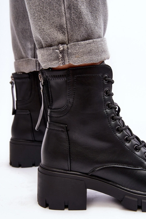 Damskie Ocieplane Botki Workery Na Suwak Czarne Evrarda