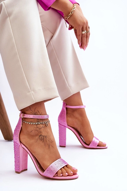 Damskie Sandały Na Obcasie Z Cyrkoniami Różowe Idealistic