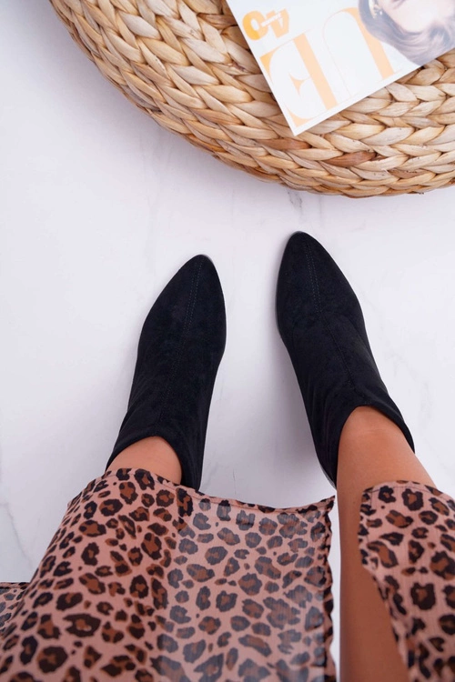 Botki Damskie Zamszowe Na Słupku Czarne Ferrous