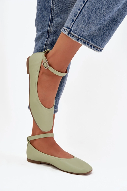Baleriny Damskie Z Paskiem I Klamrą Zielone Janelor