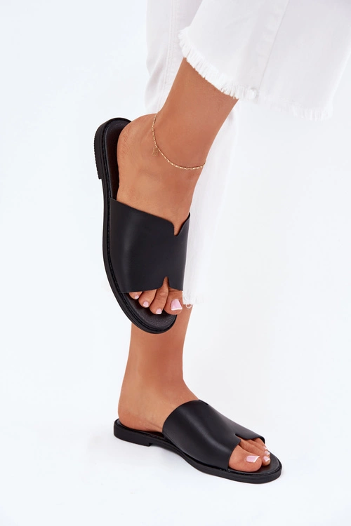 Klapki Damskie Z Eko Skóry Na Płaskim Obcasie Czarne Kalimira