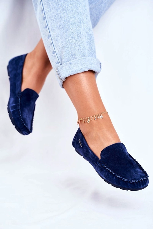 Mokasyny Damskie Skóra Zamsz Niebieskie Papito