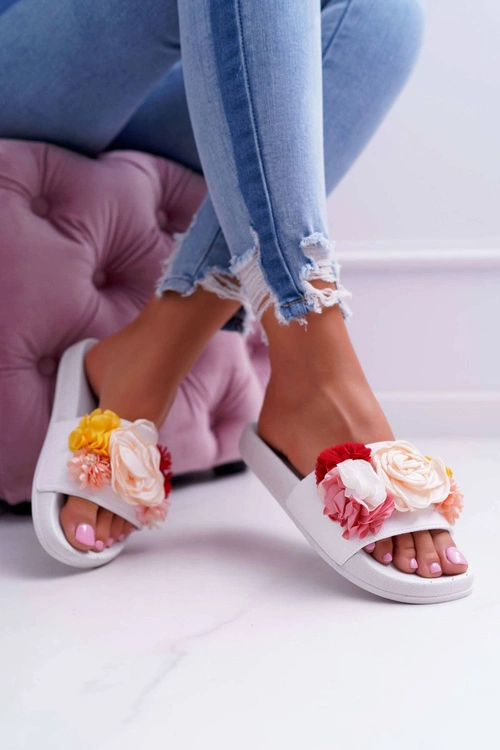 Damskie Klapki Z Kwiatem Białe Della