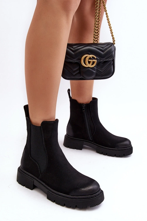 Damskie Ocieplane Botki Sztyblety Na Suwak Czarne Vesta