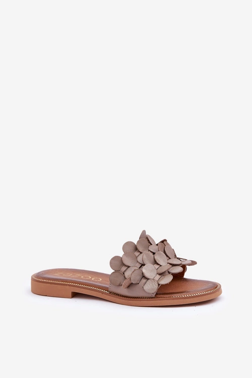 Zazoo 40381 Damskie Skórzane Klapki Na Płaskim Obcasie Taupe