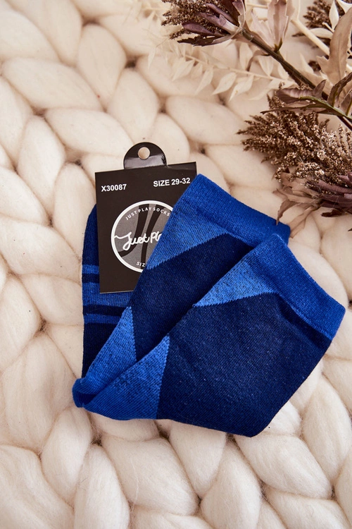 Młodzieżowe Skarpety Dwukolorowe Z Paskami Granatowo-Niebieskie