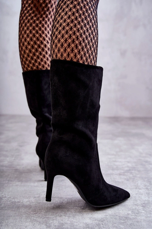 Zamszowe Kozaki Na Szpilce Czarne Arison