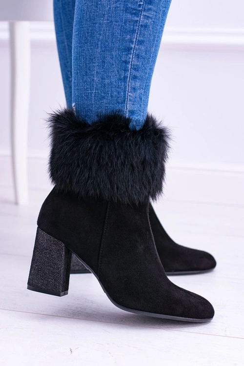 Damskie Czarne Zamszowe Botki Z Futrem Laura Messi 1689